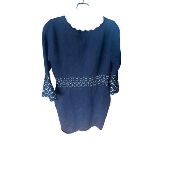 Nina Leonard Black Knit Dress w/ Scalloped Neckline & Bell Sleeves – Size M - Picture 7 of 7